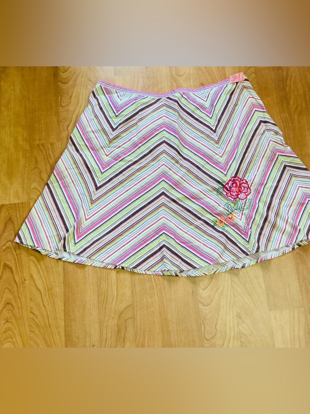 Handmade Y2K Chevron Skirt Plus Size 22 Colorful Stripe Embroidered Flower